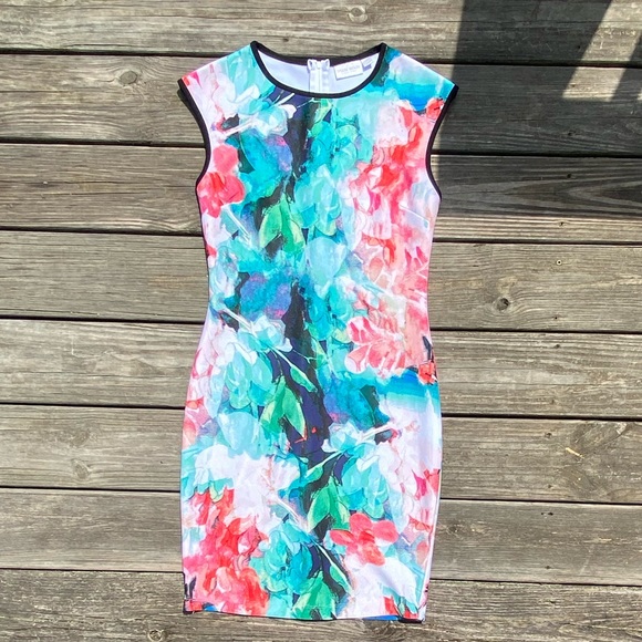 Bisou Bisou floral sheath dress sleeveless with contrast Sz Small - Picture 5 of 16